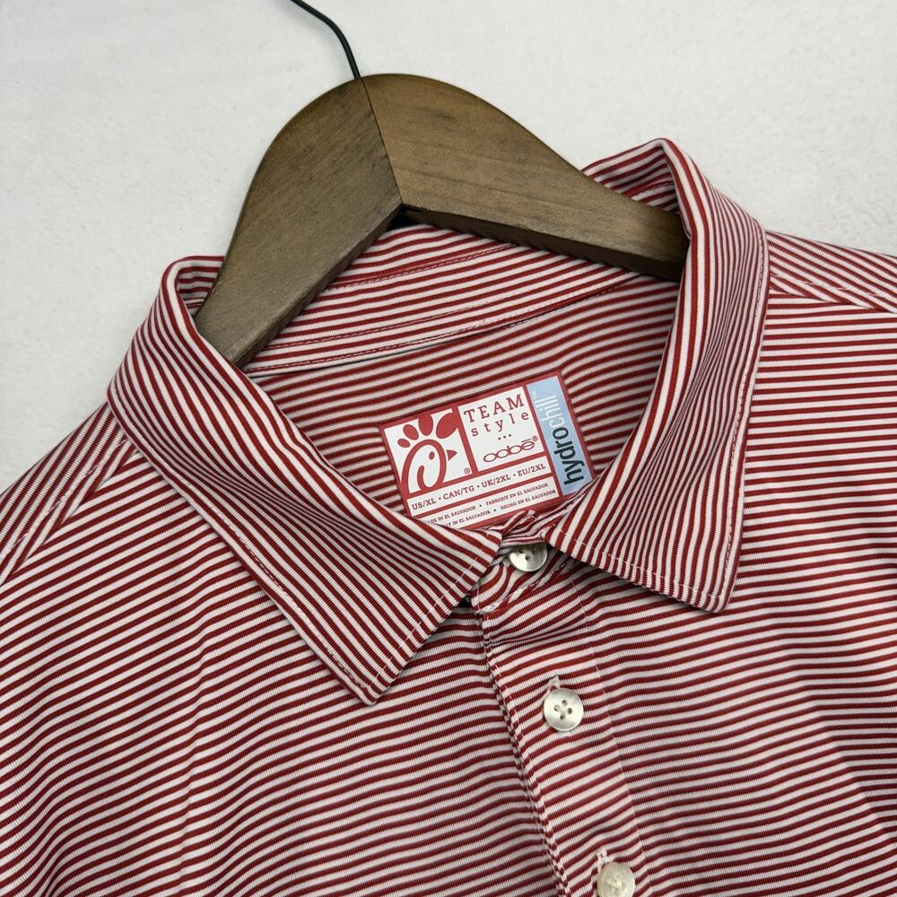 Chickfila Polo Shirt Men's XL Red White Striped Oobe Hydro Chill Employee Staff